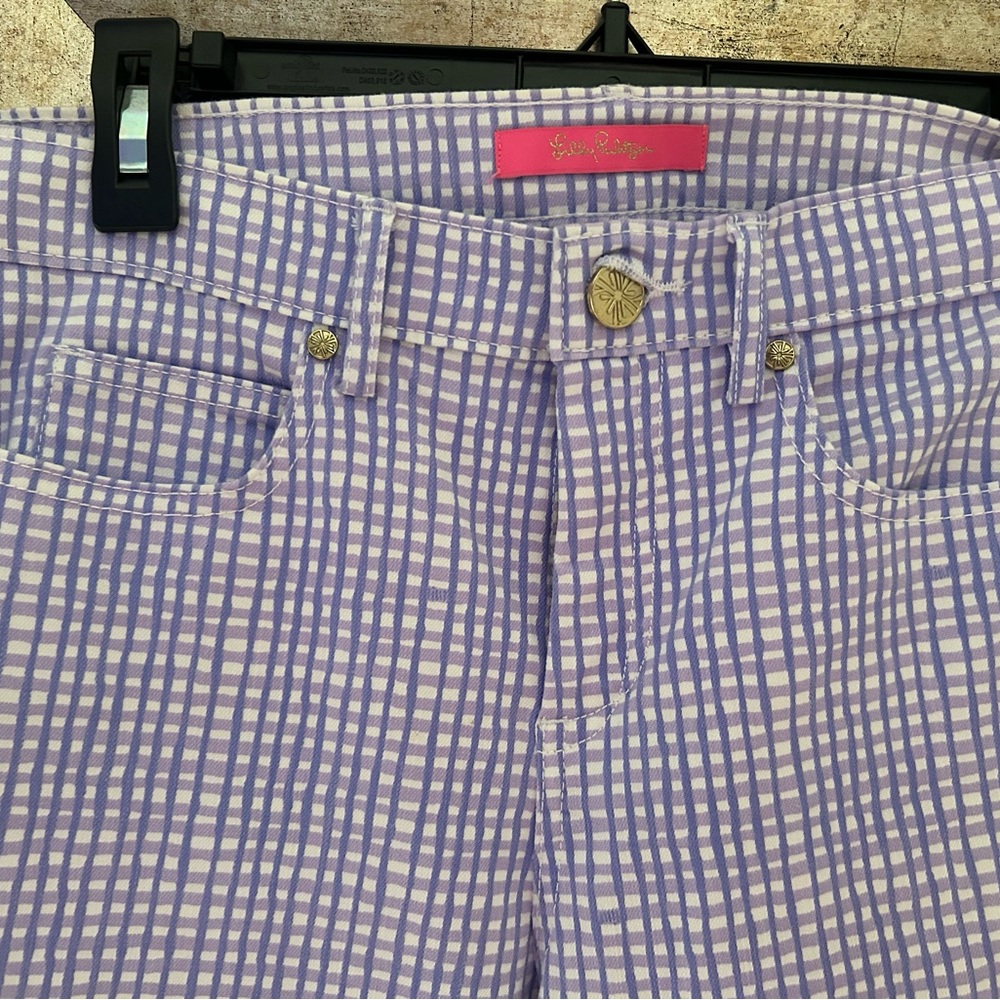 Lilly Pulitzer Lavender & White Gingham Cropped Pants